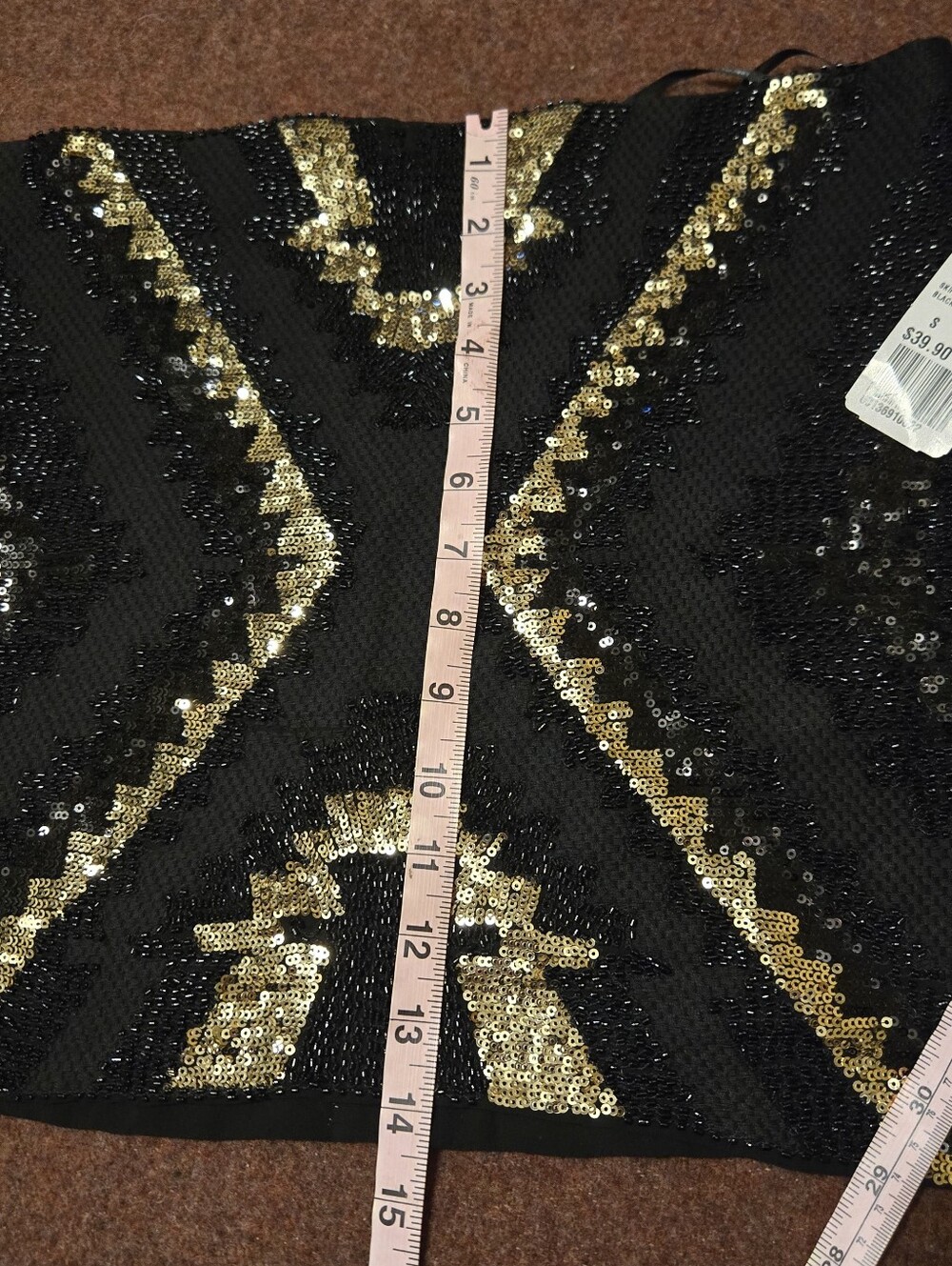 New! Forever 21 Sequin Mini Skirt Gold & Black Size Small Lined Zip Side - Picture 8 of 11